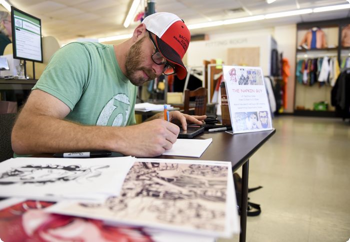 Napkins his canvas, daughter his inspiration